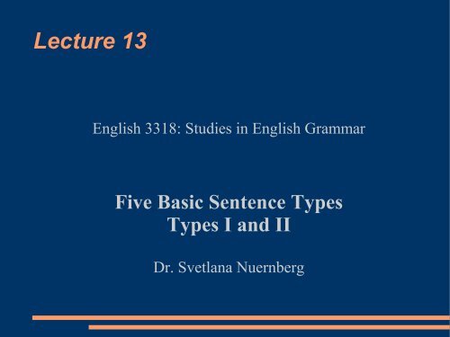 Five Basic Sentence Types: Types I and II