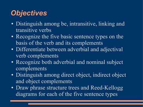 Five Basic Sentence Types: Types I and II