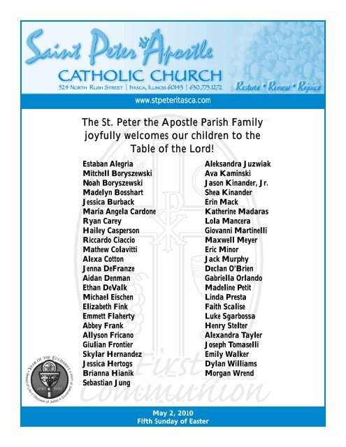 The St. Peter the Apostle Parish Family joyfully welcomes our ...