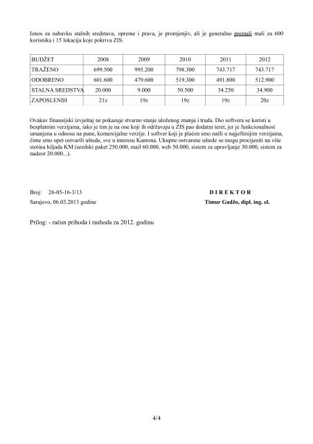 Izvjestaj ZIS.pdf - SkupÅ¡tina Kantona Sarajevo - Vlada Kantona ...