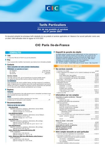 Tarifs Particuliers - CIC