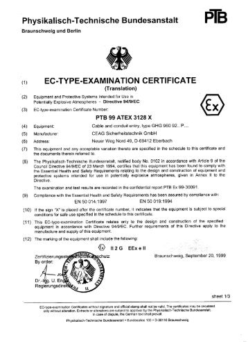 EC-Type Examination Certificate PTB 99 ATEX 3128 X - Jacob GmbH