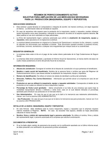 SOLICITUD DE AMPLIACIÃN DE MAQUINARIA, - Procomer