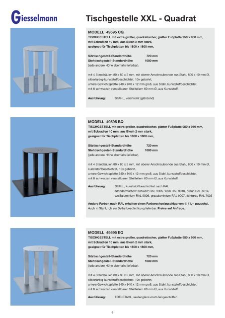 Tischgestelle XXL - Quadrat - Franz Giesselmann Metallwaren ...