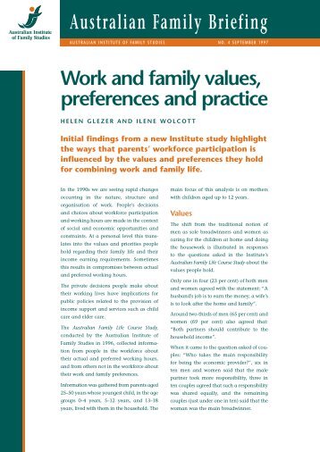 Work and family values, preferences and practice - Australian ...