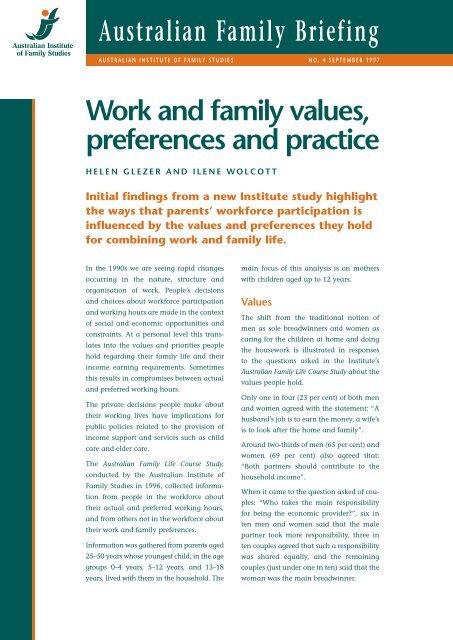 Work And Family Values, Preferences And Practice - Australian ...