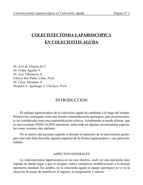 COLECISTECTOMIA LAPAROSCOPICA EN COLECISTITIS AGUDA ...