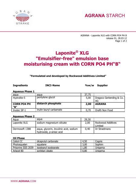 Laponite Xlg With Corn Po4 Ph B Agrana