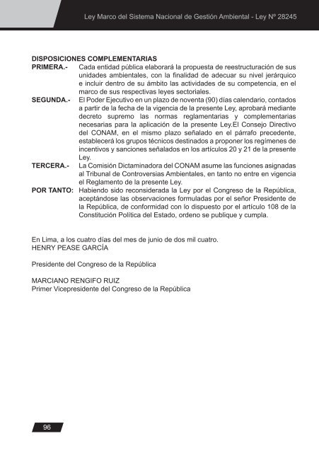 Ley General del Ambiente - CDAM - Ministerio del Ambiente