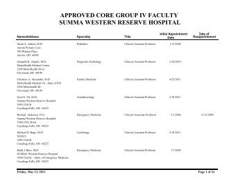 approved core group iv faculty summa western reserve hospital