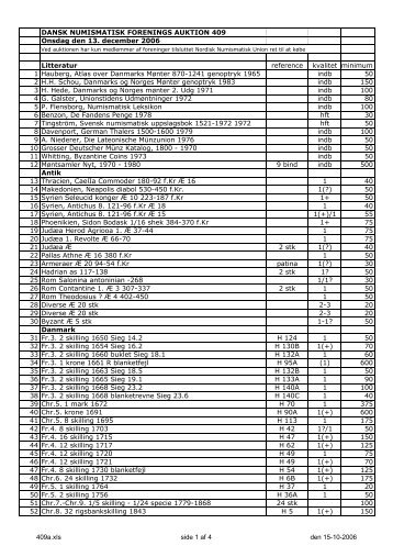 DANSK NUMISMATISK FORENINGS AUKTION 409 Onsdag den 13 ...