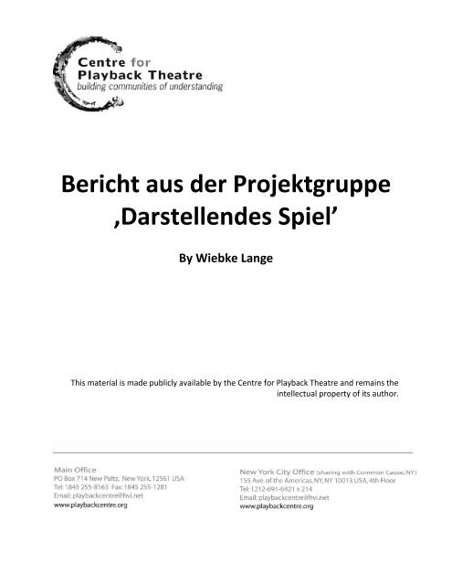 Bericht aus der Projektgruppe âDarstellendes Spiel' - Playback Theatre