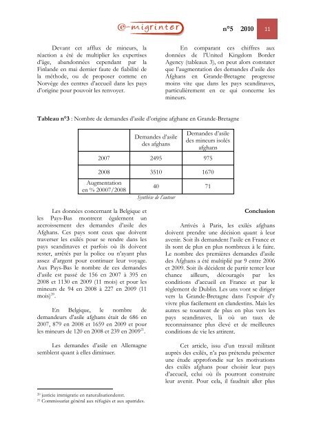 e-migrinter 2010 numÃ©ro 05 - Maison des Sciences de l'Homme et ...
