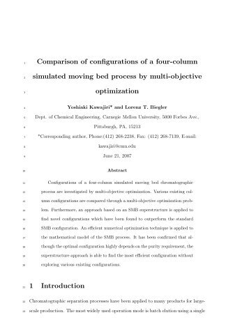 Comparison of configurations of a four-column simulated moving bed