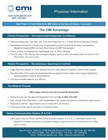 MRI Patient Requisition Form - Canadian Magnetic Imaging