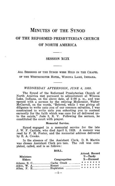Reformed Presbyterian Minutes of Synod 1928 - Rparchives.org