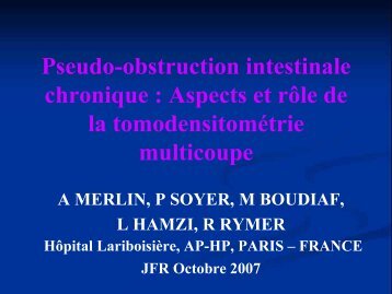 Pseudo-obstruction intestinale chronique : Aspects et rÃ´le de la ...