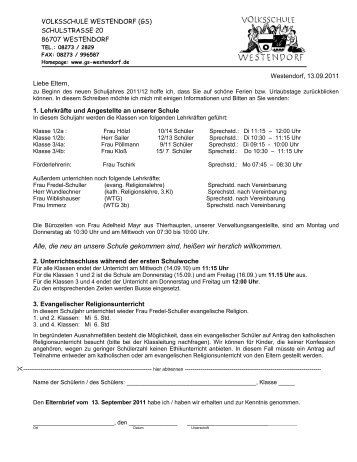 Elternbrief zum Schulanfang vom 13.09.2011