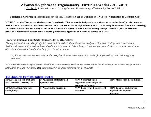Advanced Algebra and Trigonometry -â First N