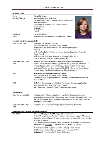 CURRICULUM VITAE Personal Data Education and Research ...