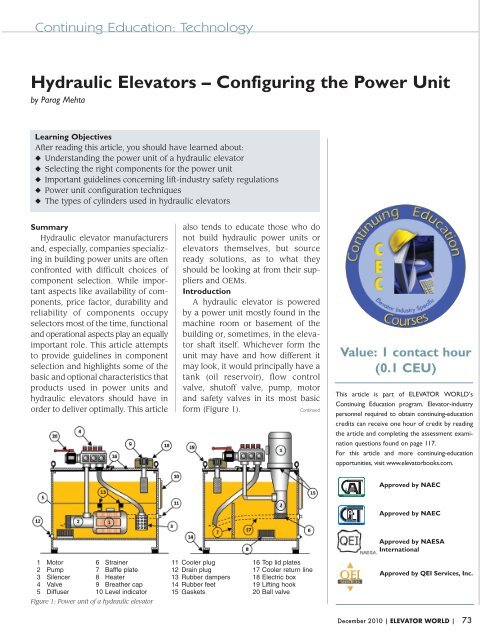 Hydraulic Elevators â€“ Configuring the Power Unit - Elevator