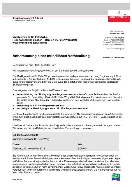 Bezirkshauptmannschaft Rohrbach Marktgemeinde St. Peter am
