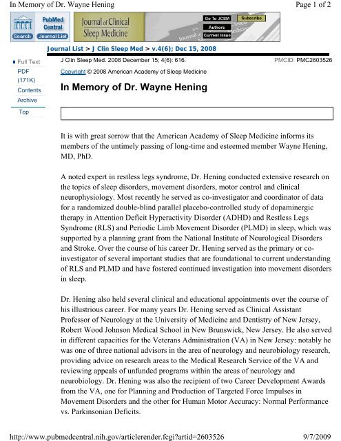 In Memory of Dr. Wayne Hening