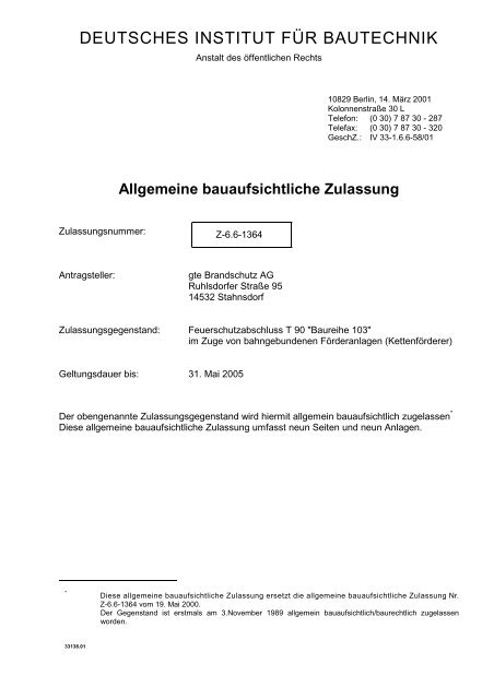 Allgemeine bauaufsichtliche Zulassung - gte-Brandschutz AG