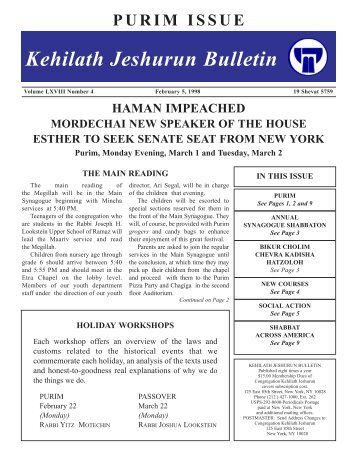 February 1999 - Congregation Kehilath Jeshurun