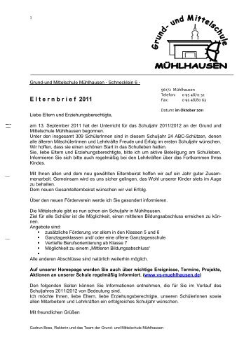 Elternbrief 2011 - Grund- und Mittelschule MÃ¼hlhausen