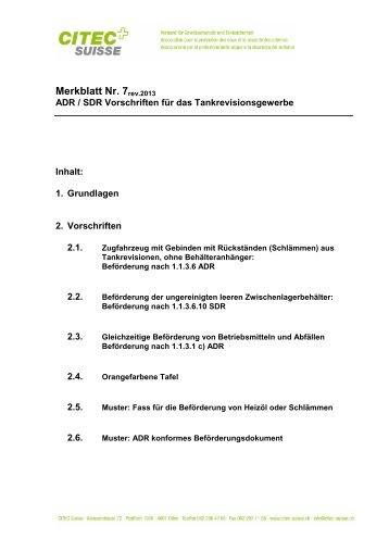 Merkblatt Nr. 7, Revision 2013 - CITEC Suisse