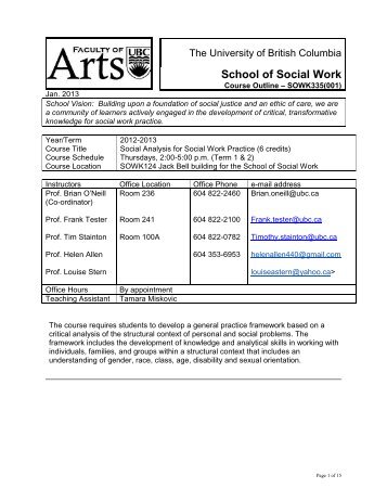 SOWK 335.001. Social Analysis for Social Work Practice. - School of ...