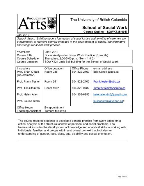 SOWK 335.001. Social Analysis for Social Work Practice. - School of ...
