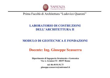 Docente: Ing. Giuseppe Scasserra - Sede di Architettura