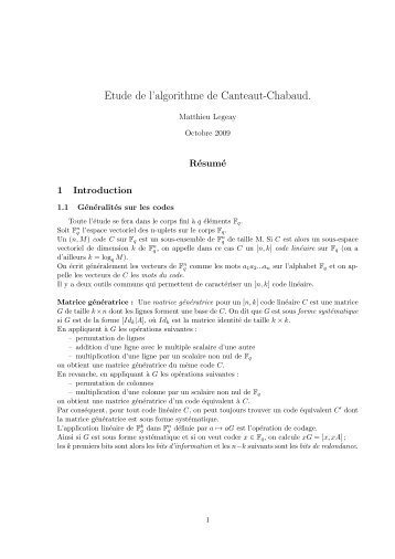 Etude de l'algorithme de Canteaut-Chabaud. - Pages personnelles ...