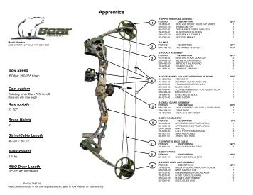 Bow Specifications - Bear Archery