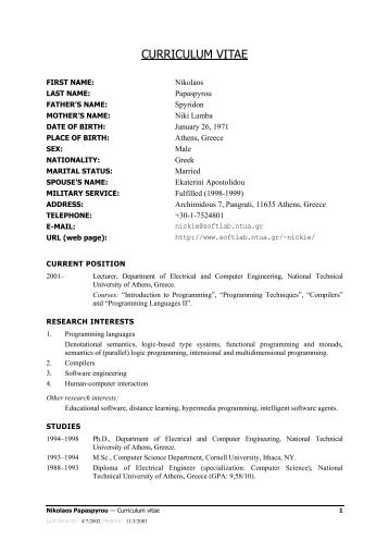 Curriculum Vitae - Software Engineering Laboratory