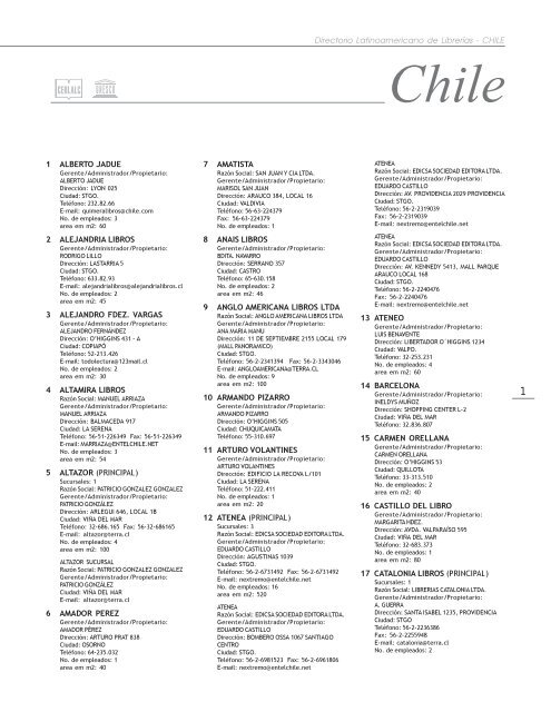Directorio Latinoamericano de Librerías - CHILE 1 ... - Cerlalc