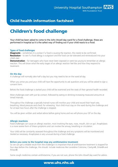 Children S Food Challenge Patient Information Children S Food Challenge Patient Information
