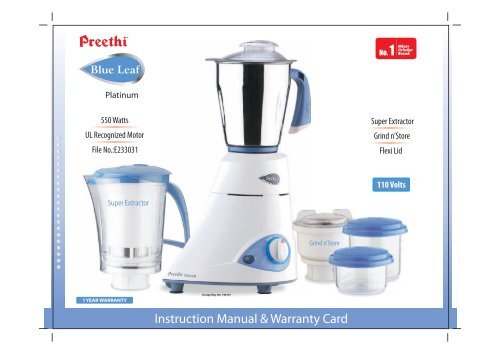 Preethi Nitro 3 Jar Indian Mixie Mixer Grinder