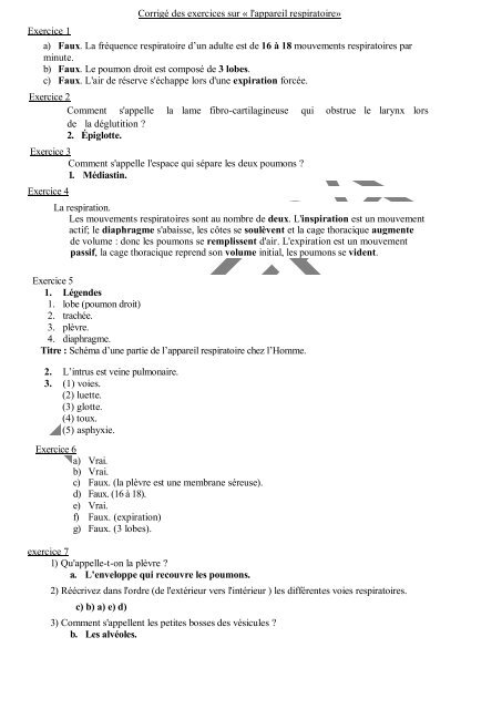 CorrigÃ© des exercices sur Â« l'appareil respiratoire  - Poly-Prepas