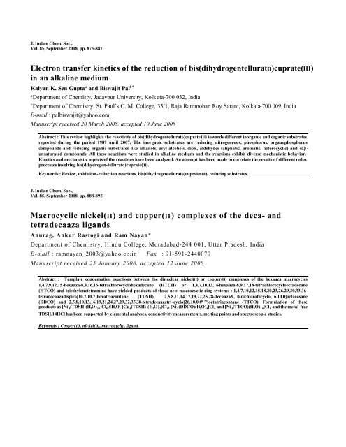 Abstracts of Journal of Indian Chemical Society Vol.85, September ...