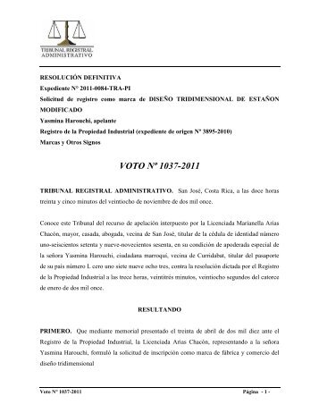 Resolución TRA - Tribunal Registral Administrativo de Costa Rica