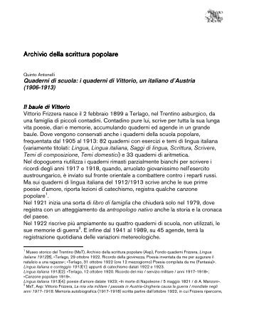 Archivio della scrittura popolare Archivio della scrittura popolare