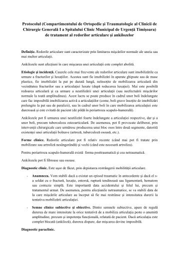 Protocolul redorilor articulare - Spitalul Clinic Municipal de Urgenta ...