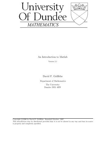 An Introduction to Matlab David F. Griffiths