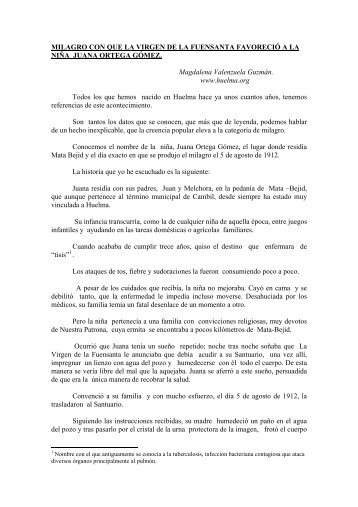 Milagro con que la Virgen de la Fuensanta favoreciÃ³ a la niÃ±a Juana ...