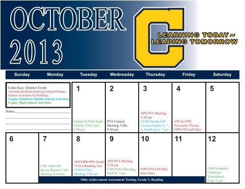 2013 District Activity Calendar - Copley-Fairlawn City Schools