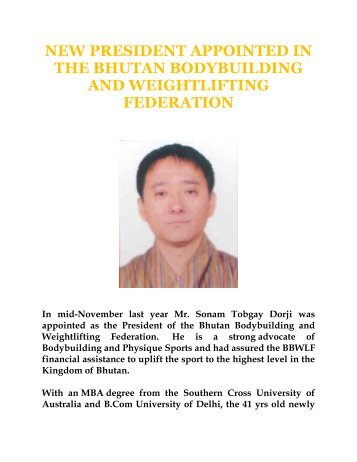 new president appointed in the bhutan bodybuilding and ... - ABBF