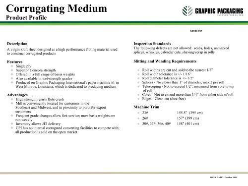 Corrugating Medium Specifications - Graphic Packaging